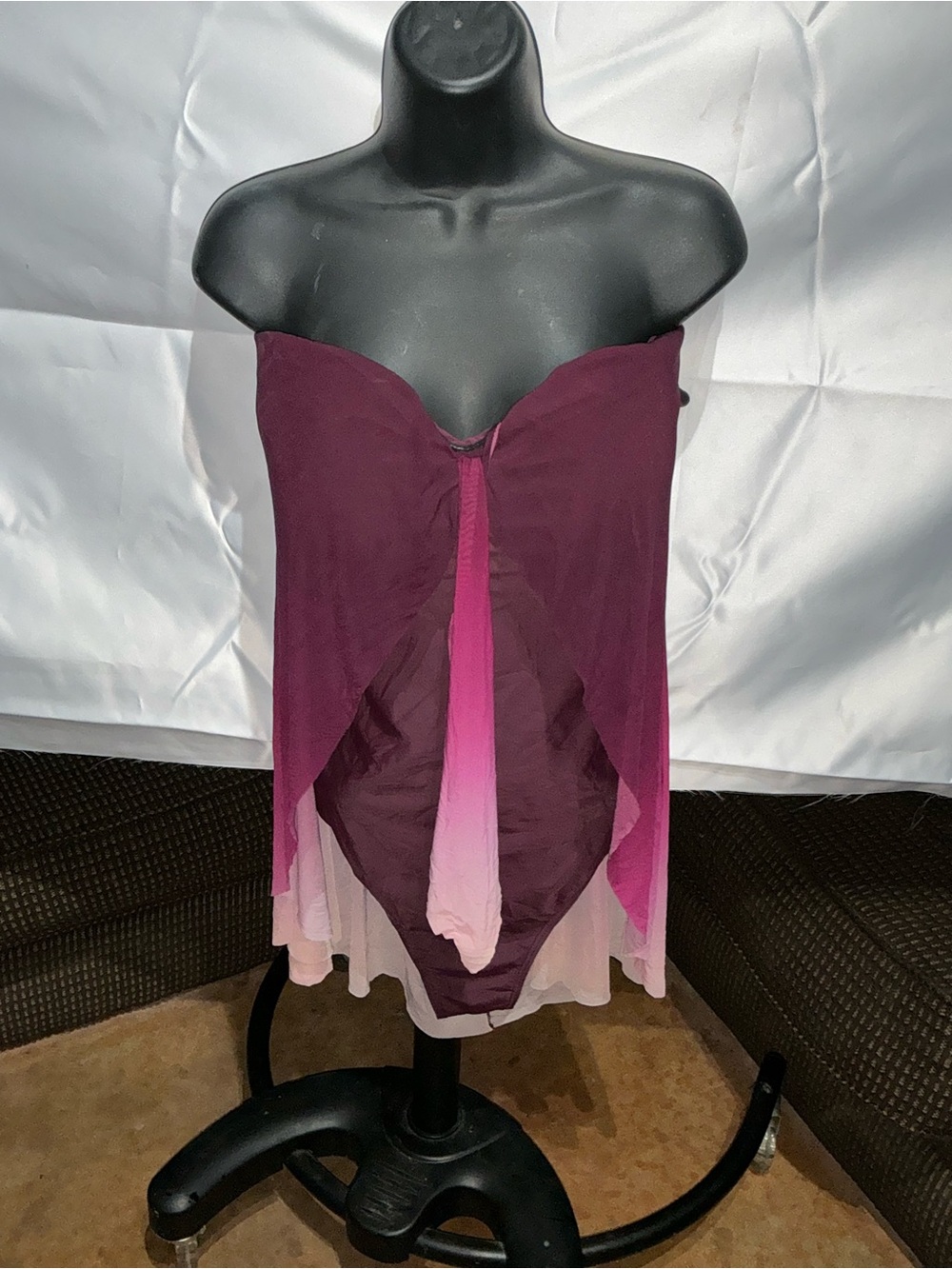 Ombre Plum Pink One-Piece Strapless Swimsuit with Sheer Cover Up Island Wave 3XL